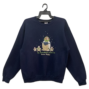 Vintage 90’s My GrandKids Make Me Happy Snowman Vintage Embroidery Crewneck Snowman Pullover Rare Snowman Sweater Large Size (M)