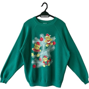 Vintage 90’s Teddy Bear Christmas Sweatshirt Vintage Small Bear Crewneck Big Logo Pullover Christmas Special Green Sweater Size Large