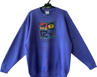 Vintage 90’S Pullover Alaska Abstract Animals Sweatshirt Animals Theme Pullover Sweatshirt Size XL