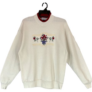 Vintage des années 90 Rose FlowervSweatshirt broderie roses ras du cou Rose rare pull roses pull sweat grande taille