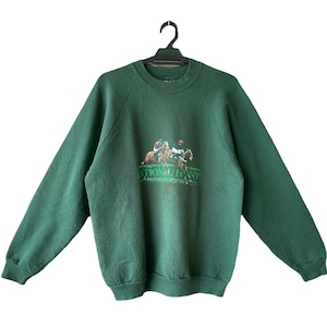 Vintage 90&#39;s Pullover National Hunts Racing Horse Sweatshirt Big Logo National Hunt Green Color Sweatshirt Medium Size (M)