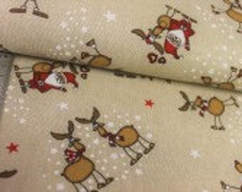 Natural Linen Look Cotton Canvas Fabric Reindeer Santa Present Stocking Material 