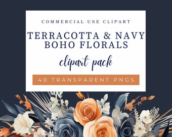 40 Terracotta and Navy Boho Florals