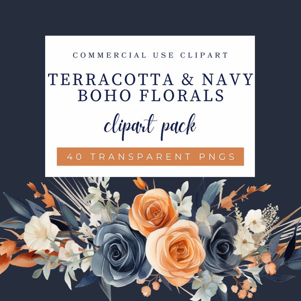 40 Terracotta and Navy Boho Florals