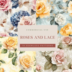 10 Roses and Lace Seamless Patterns
