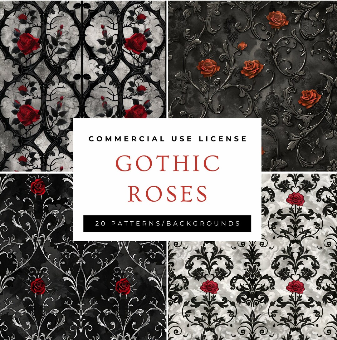 20 Gothic Rose Patterns, Backgrounds, Red, Black, and White, Pngs and ...