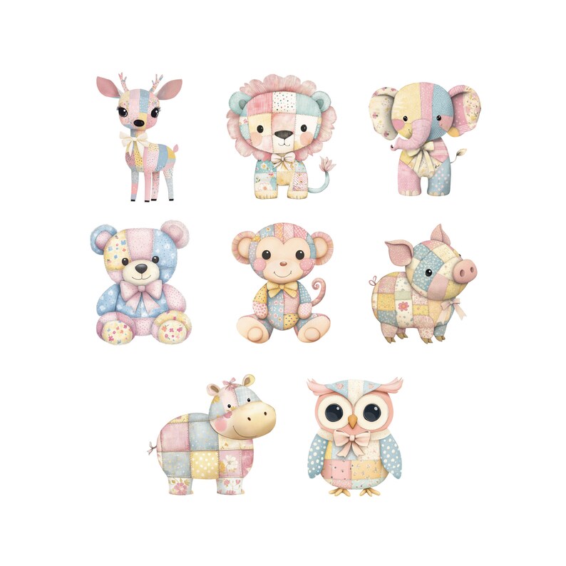 40 Pastel Patchwork Stuffed Animal Clipart - Etsy
