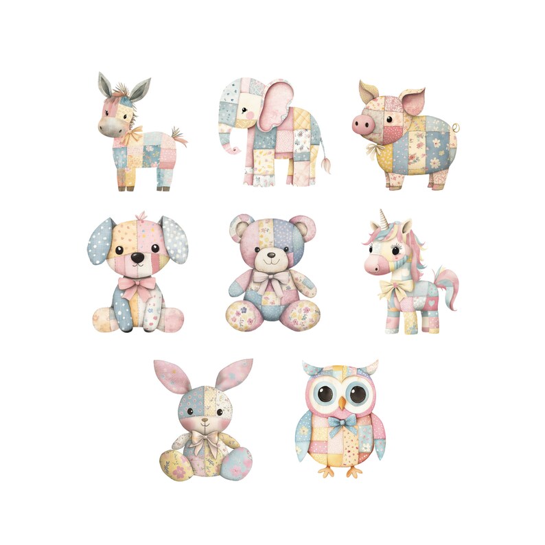 40 Pastel Patchwork Stuffed Animal Clipart - Etsy