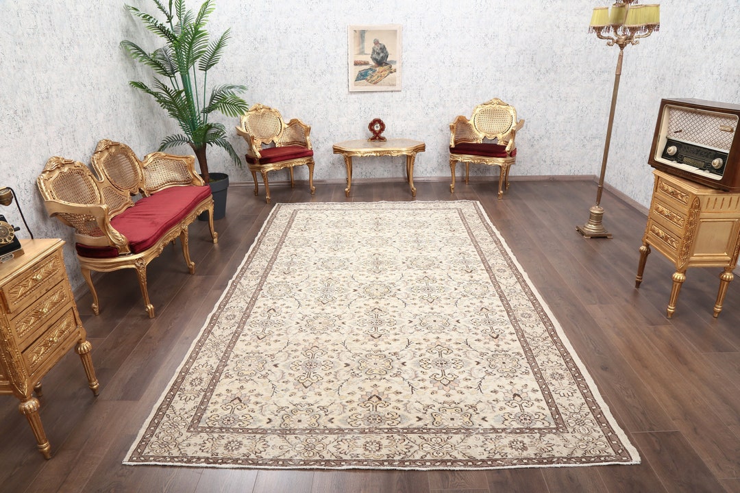 6x10 Yellow Pink Vintage Turkish Rug, Oushak Rug, 6x10 Hanmade Brown ...