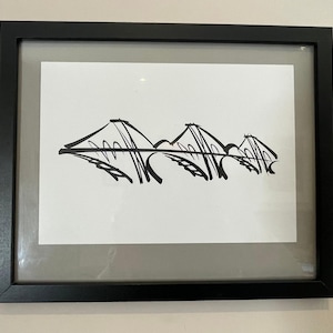 Ponte ferroviario di Forth, stampa artistica originale in formato A5, paesaggio, arte murale, arte scozzese in bianco e nero, regalo, carta riciclata di alta qualità, SENZA CORNICE