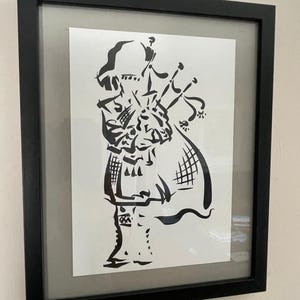 Gaitero escocés, impresión artística original A5, retrato, arte mural, Escocia, arte en blanco y negro, regalo, tarjeta reciclada, decoración de pared sin marco, gaitas