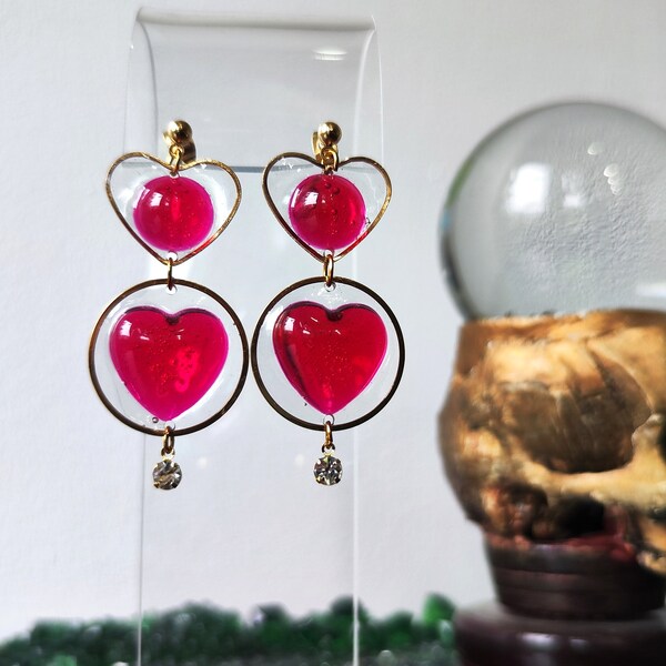 Boucles d'oreilles Pin Up Candy Love. Boucles d'oreilles en résine. Modèle unique. Coeur Amou Rétro vintage. Bijoux uniques originaux.