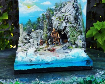 Diorama - L'Île des Cyclopes - Diorama Mythologie Grecque Odyssée - Figurines originales impression 3D - Diorama lumineux.