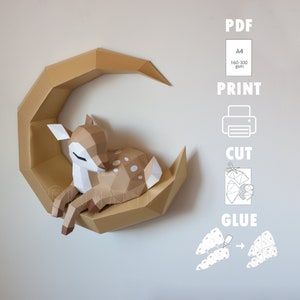 Papercraft Fawn on the Moon 3D Papercraft PDF Low Poly - Etsy