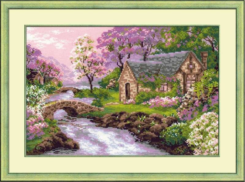 Kit Point De Croix Compté RIOLIS 'Au Bord De La Rivière' 2101, Toile Aida, Animalier