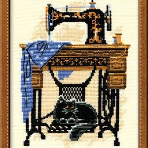 Cross Stitch Kit Riolis - Cat with Sewing Machine, R857