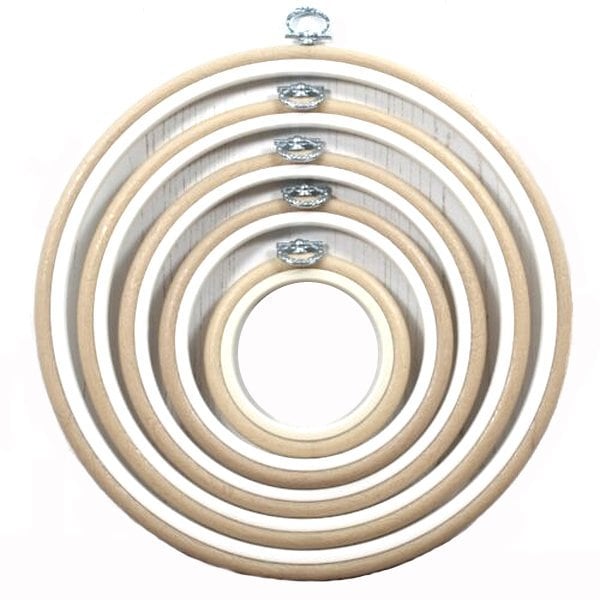 Cerchio Flessibile Per Ricamo Nurge Effetto Legno, 20,5 Cm, Con Gancio Decorativo - 3