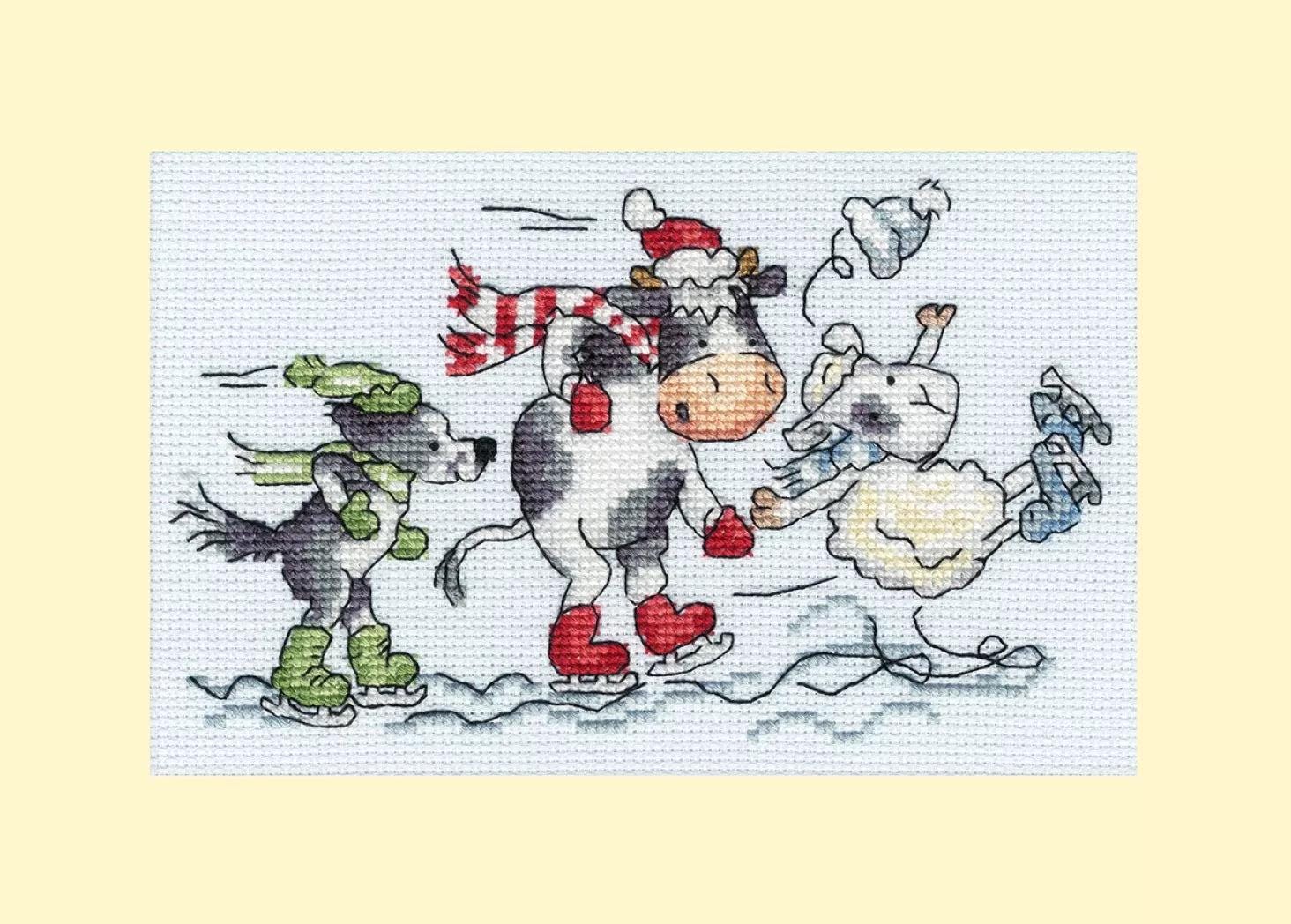 Topi sul ghiaccio - Kit punto croce per biglietti di Natale di Bothy