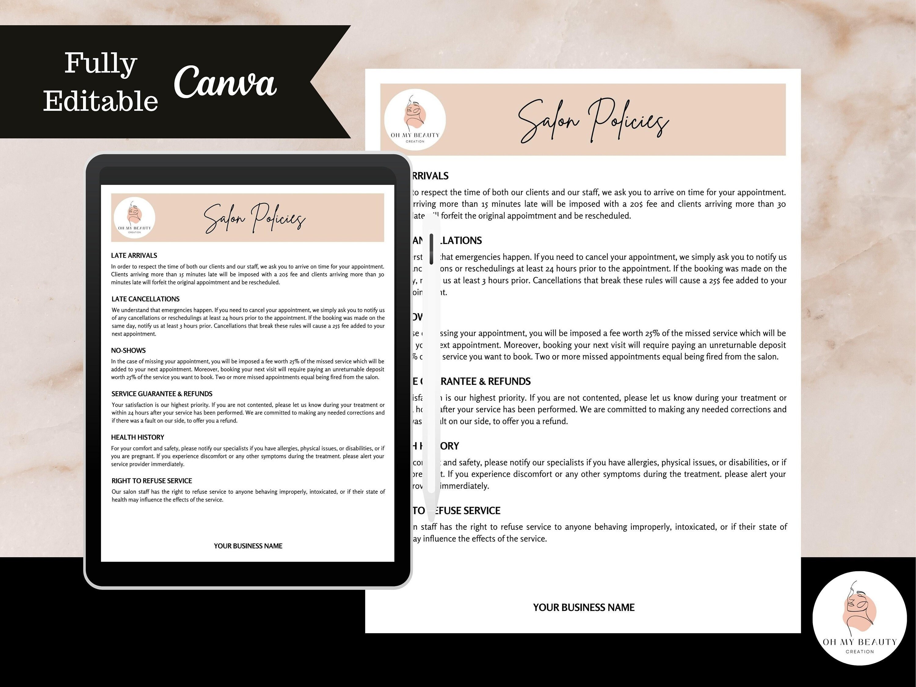 Editable Salon Policies Template Spa Policies Template - Etsy