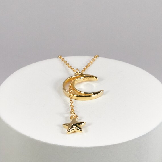 Crescent Moon Double Strand Necklace Gold-plated Sterling Silver Adjustable Crescent Moon Double Strand Necklace Gold-plated Sterling Silver Adjustable