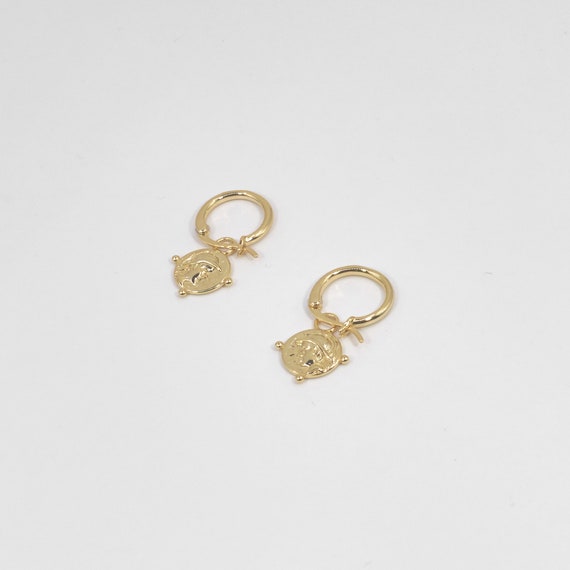 Coin Hoop Earrings in Gold Plated Sterling Silver UK