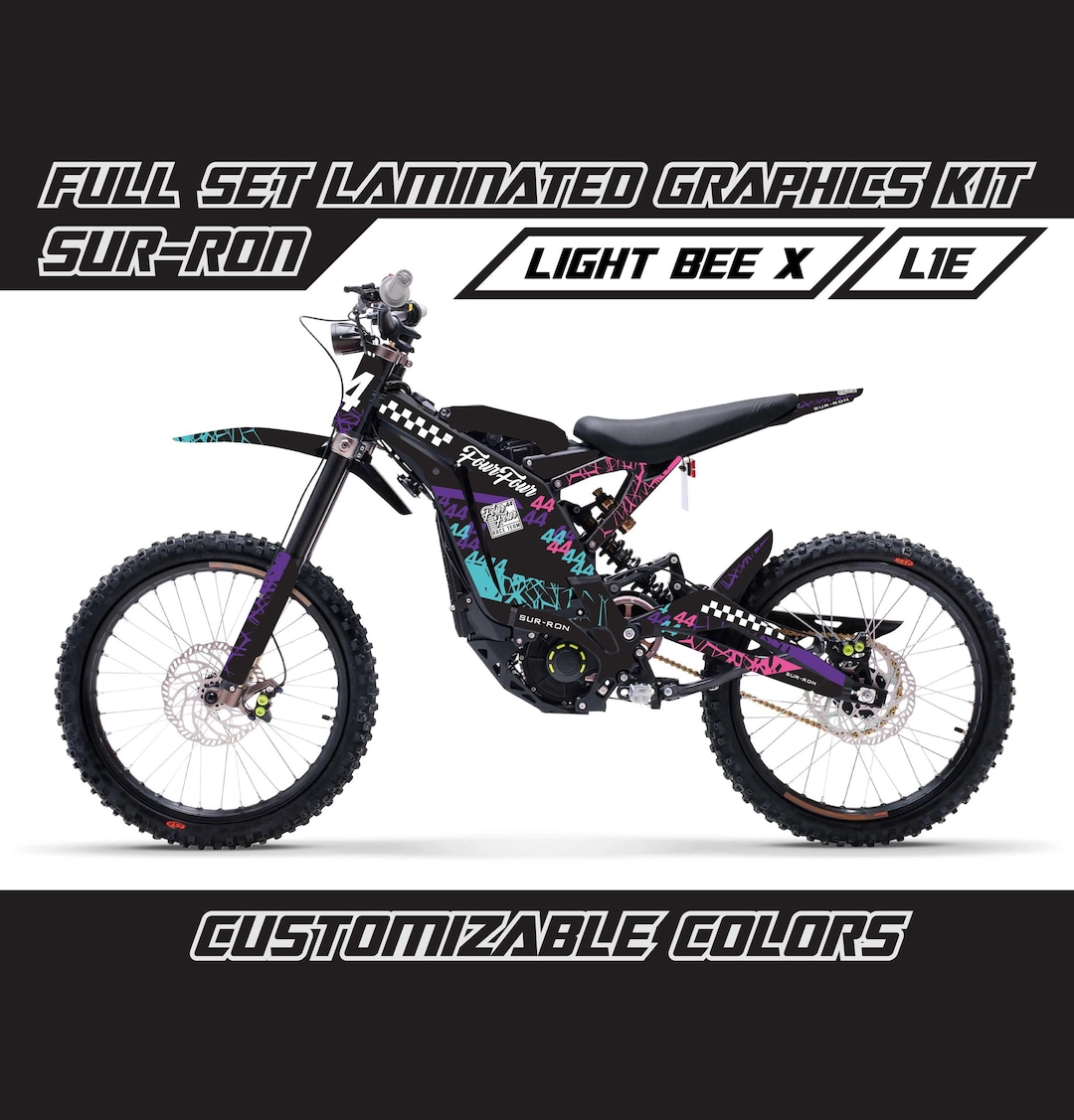 SUR RON Full Graphics Kit - Race Custom Design Black White Blue Pink ...