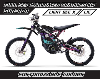 SUR RON Full Graphics Kit - Race Custom Design Black White Blue Pink Gloss or Matte Surron Laminated Bubble Free Thick Stickers Set