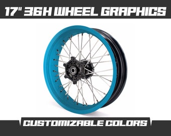 Wheel 17" 36H Rim Sky Blue Graphics Kit Motorcycle Bike Supermoto Front Rear Stickers Decals Matte or Glossy Vinyl Wrap Laminated Thick Set