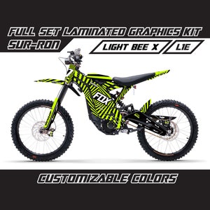 SUR RON Light Bee X Graphics Kit - Lime Black Fox Full Decal Wrap Vinyl Stickers Set Gloss or Matte Surron Lbx Laminated Bubble Free Thick