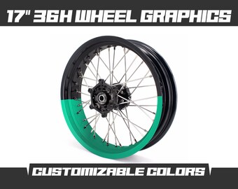 May include: 17" 36H wheel graphics with a black rim and a green stripe. Customizable colors.