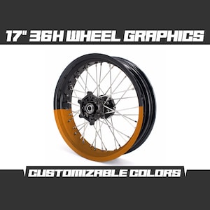 May include: 17" 36H wheel graphics with a black and orange color scheme. Customizable colors.