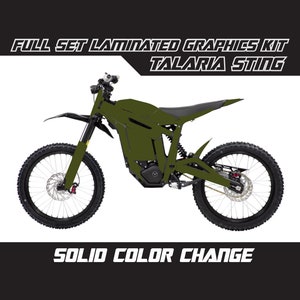 May include: A green electric dirt bike with the words "FULL SET LAMINATED GRAPHICS KIT TALARIA STING" and "SOLID COLOR CHANGE" on the image.