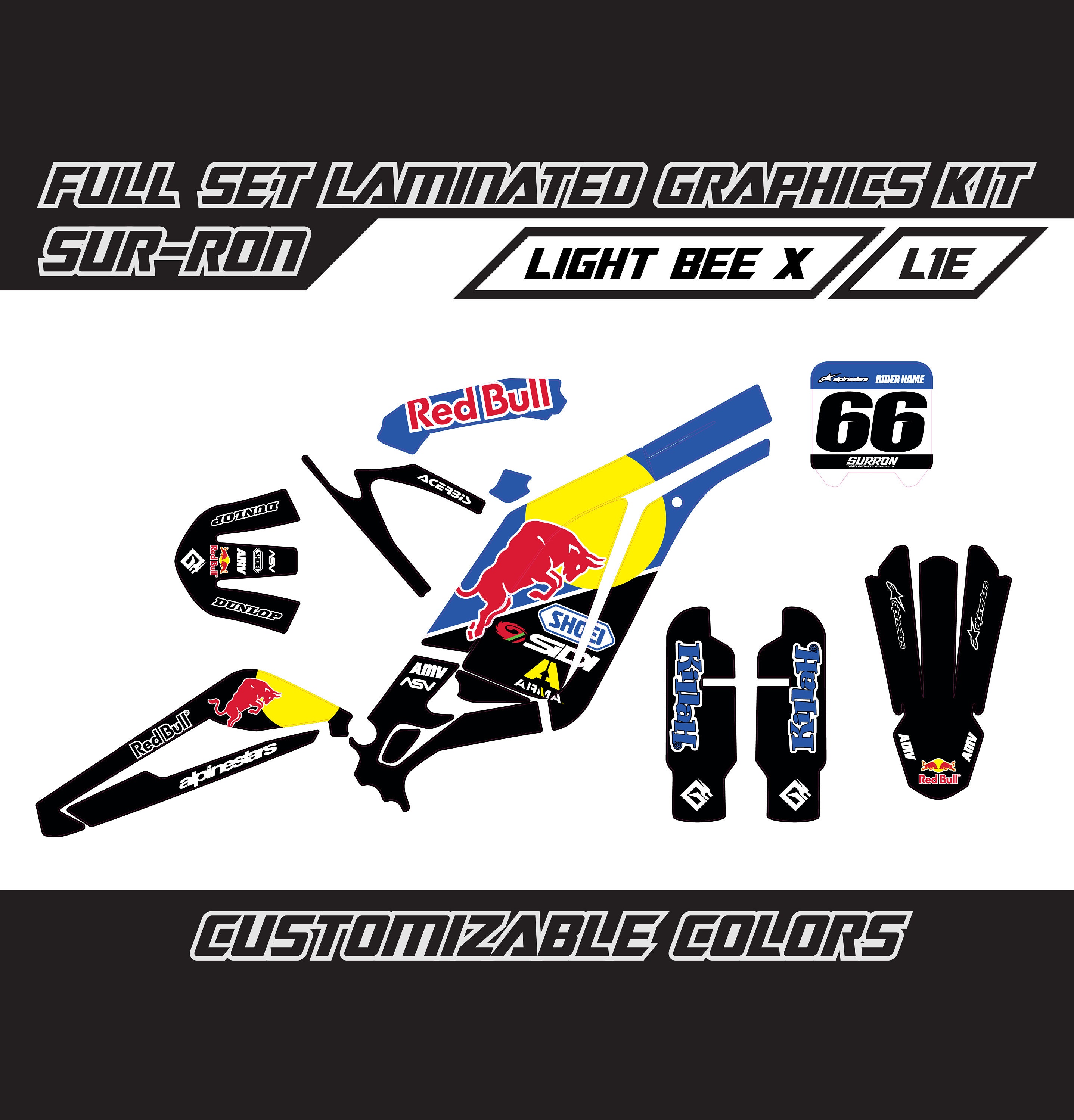 SUR RON R Bull Full Graphics Kit Gloss or Matte Surron Laminated Bubble
