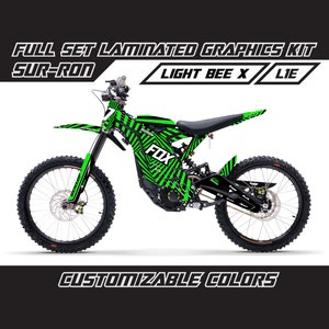 SUR RON Light Bee X Graphics Kit - Green Black Fox Full Decal Wrap Vinyl Stickers Set Gloss or Matte Surron Lbx Laminated Bubble Free Thick