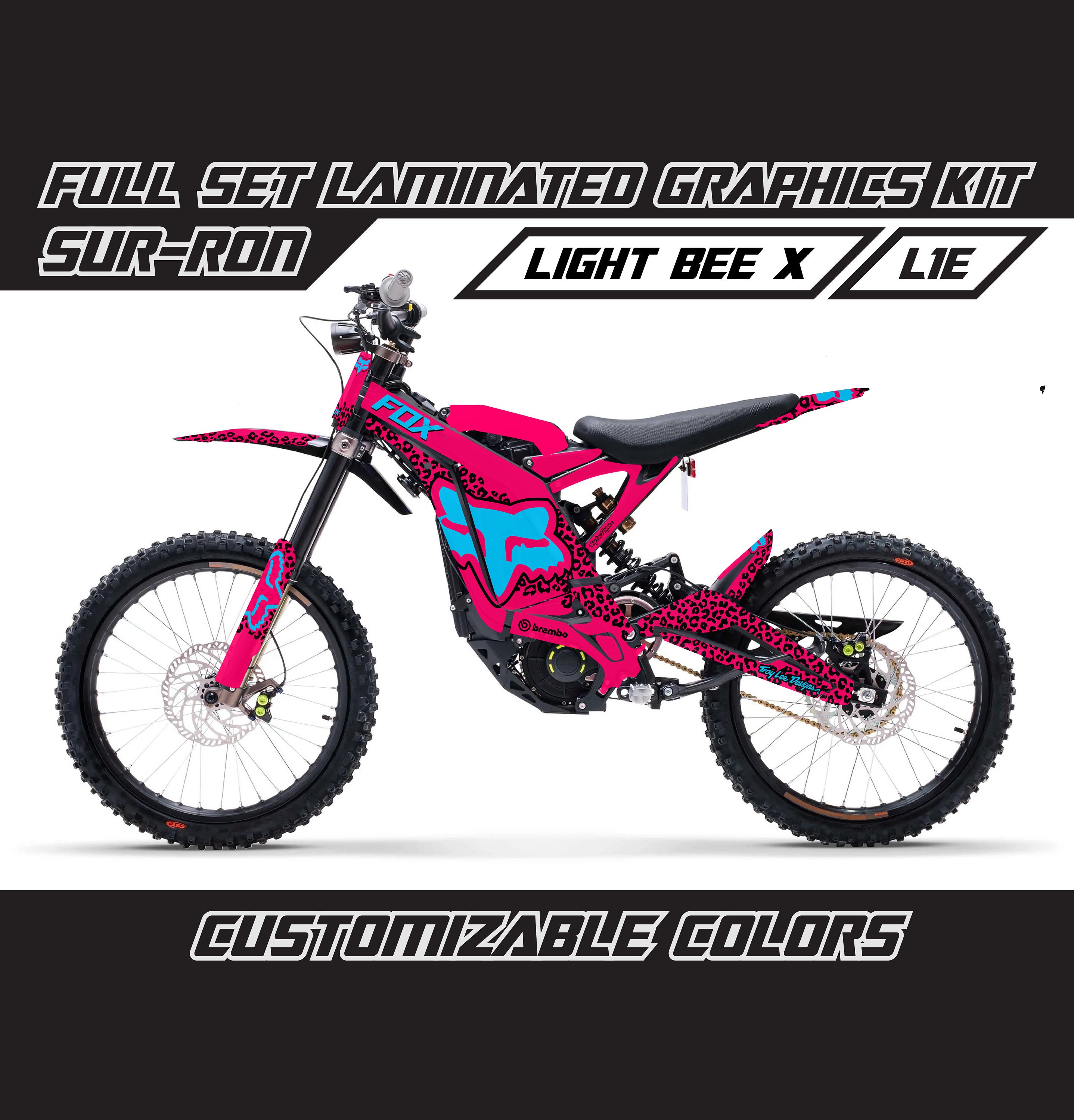 SUR RON Light Bee X Graphics Kit - Set di adesivi in vinile con decalcomania a forma di volpe blu cielo rosa, lucido o opaco, laminato Surron Lbx, senza bolle, spesso