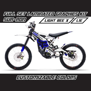 Kit déco complet SUR RON Fox Blue, brillant ou mat, plastifié surron, autocollant épais sans bulles