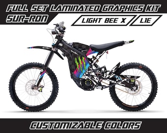 SUR RON Light Bee X Graphics Kit - Monster Race Custom Design Style Gloss or Matte Surron Laminated Bubble Free Thick Stickers Set