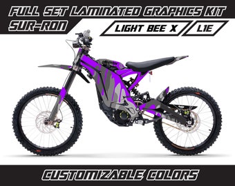 SUR RON Camouflage Paint Drip Violet Gray Full Graphics Kit Gloss or Matte Surron Laminated Bubble Free Thick Stickers Set