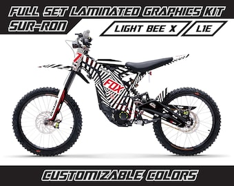 SUR RON Light Bee X Graphics Kit - White Black Fox Full Decal Wrap Vinyl Stickers Set Gloss or Matte Surron Lbx Laminated Bubble Free Thick