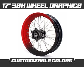 Wheel 17" 36H Rim - Gradient Red Black Fade 50/50 Style Graphics Kit Motorcycle Bike Supermoto Front Rear Stickers Decals Vinyl Wrap