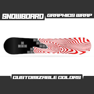 Snowboard Universal Red Black Trippy Full Graphics Kit Gloss or Matte Laminated Bubble Free Thick Decal Sticker Cover Skin Protection