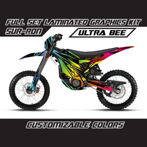 ULTRA BEE Sur Ron Full Graphics Kit - Color Lines Zebra Rainbow Custom Gloss or Matte Surron Laminated Bubble Free Thick Stickers Set