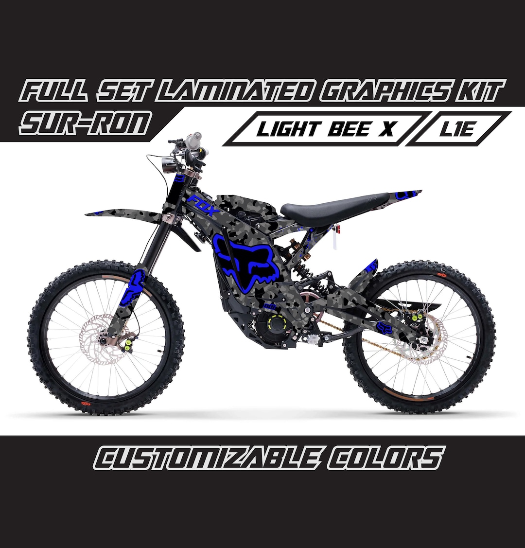 SUR RON Light Bee X Graphics Kit - Blue Camo Fox Full Decal Wrap Vinyl ...
