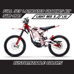 Kit déco complet motocross SUR RON blanc rouge brillant ou mat Laminé Surron sans bulles d'air épais
