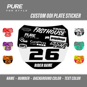 Custom ODI Front Plate Sticker - Sur Ron MTB Talaria Downhill DH Electric Bike Number Name Color Mx Decal Graphics Thick Laminate Vinyl Wrap