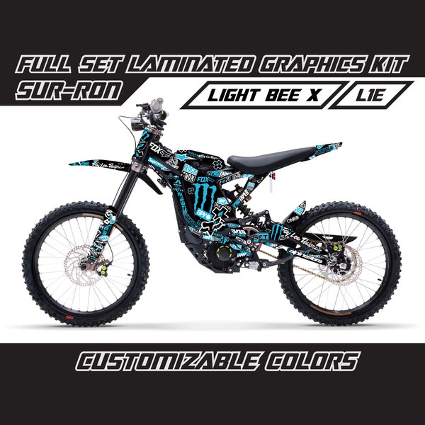 SUR RON Stickerbomb Sky Blue Full Graphics Kit Gloss or Matte Surron Laminated Bubble Free Thick Stickers Set