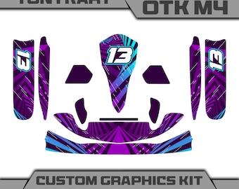 Tony Kart OTK M4 Custom Racing Violet Blue Lines Full Graphics Kit Gloss or Matte Decal Wrap Vinyl Laminated Bubble Free Thick Stickers Set