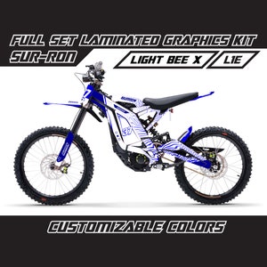 SUR RON Motocross White Blue Full Graphics Kit Gloss or Matte Surron Laminated Bubble Free Thick