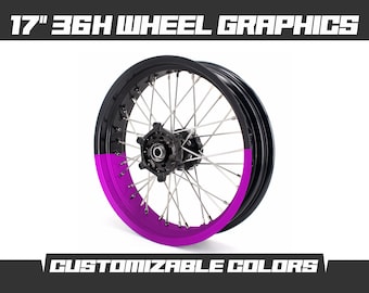 May include: 17" 36H wheel graphics with a black rim and a purple accent. Customizable colors.