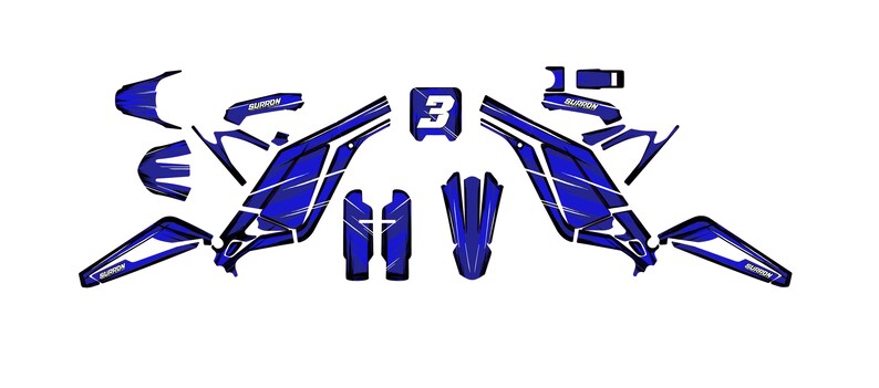 SUR RON Cartoon Animated Style Navy Blue Full Graphics Kit Gloss or ...